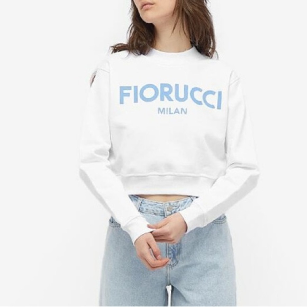 Fiorucci Milan Crop Crew Sweatshirt White